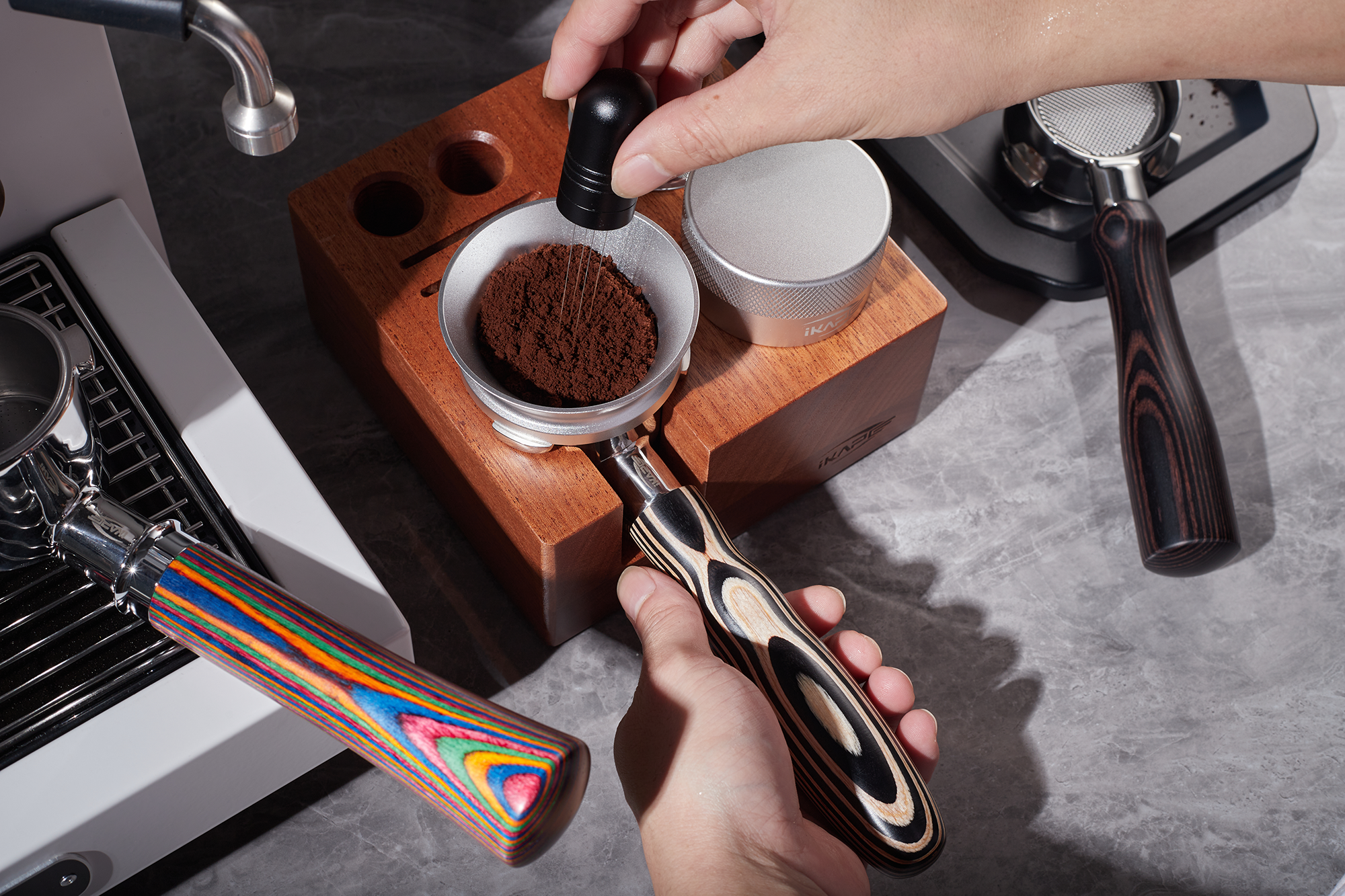 Bottomless Portafilter - Pearl White Wooden Handle