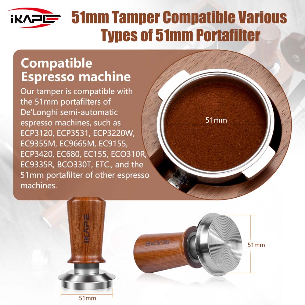 Wooden-Handle Spring Tamper - 49 to 58.5mm