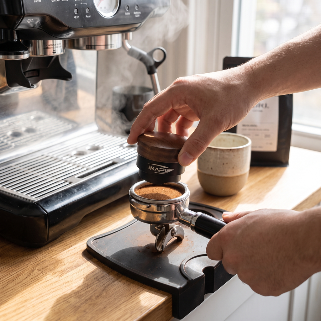 IKAPE Coffee Distributor, Espresso Gravity Distributor(Wooden Handle,Black Base)