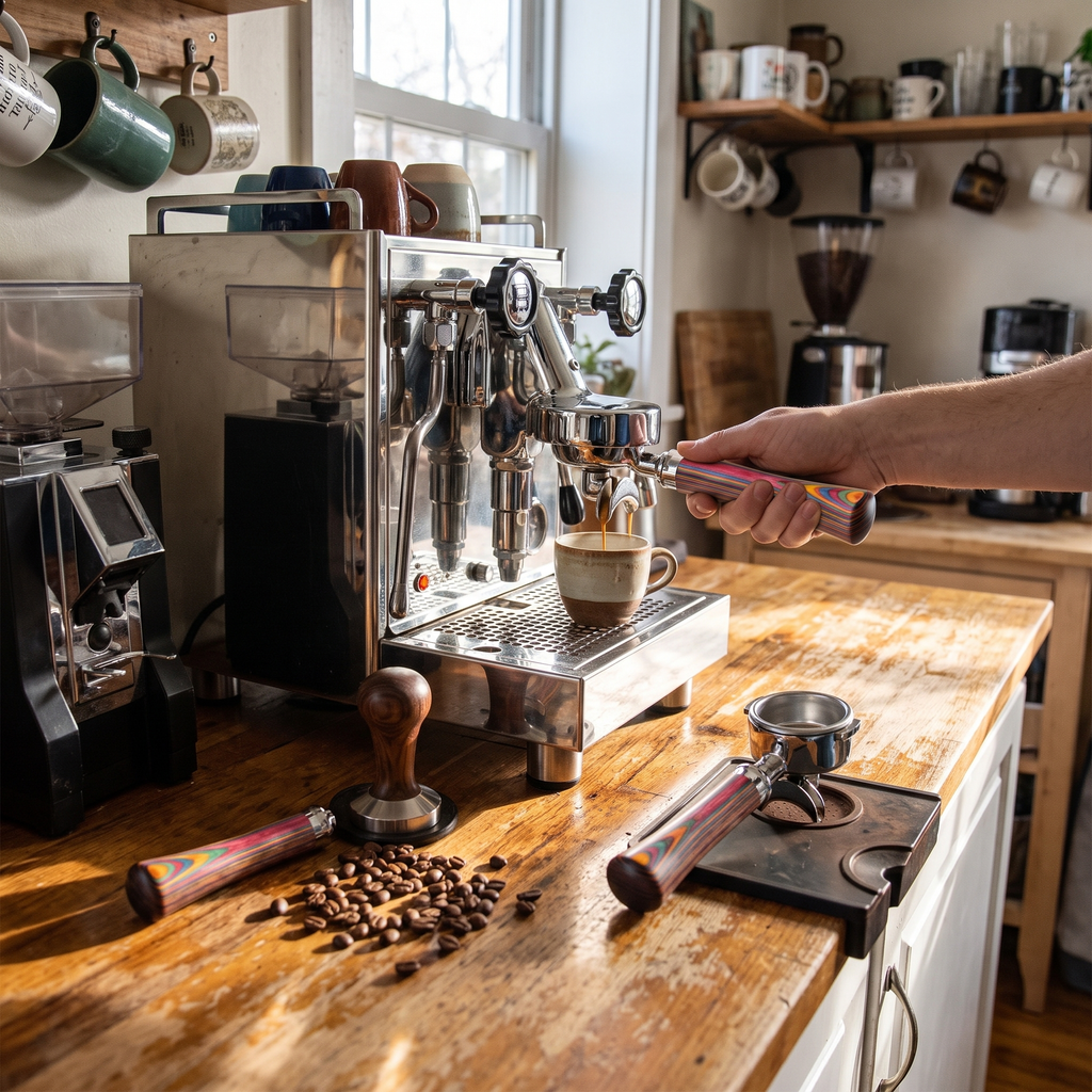 IKAPE Espresso Bottomless Portafilter Colorful Wooden Handle--Rainbow