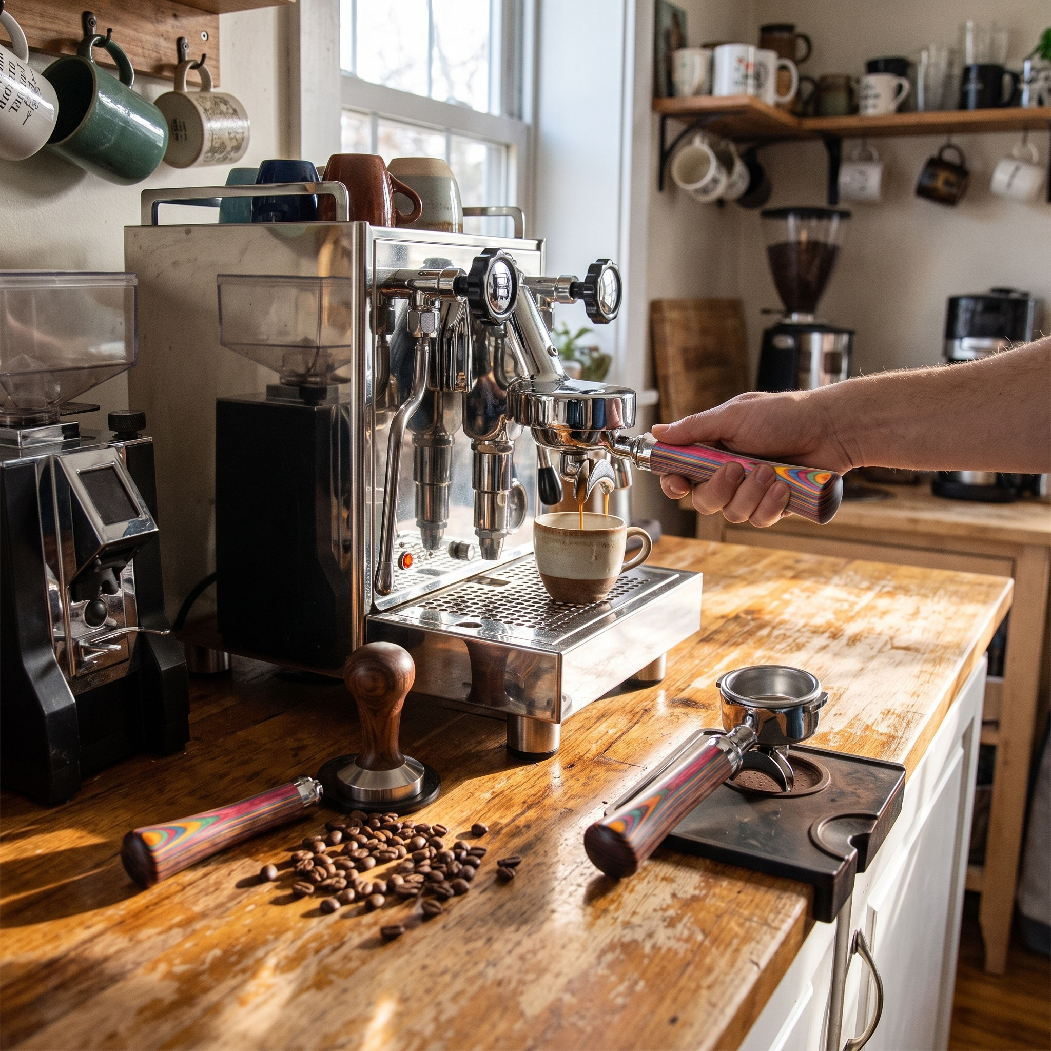 IKAPE Espresso Bottomless Portafilter Colorful Wooden Handle--Rainbow