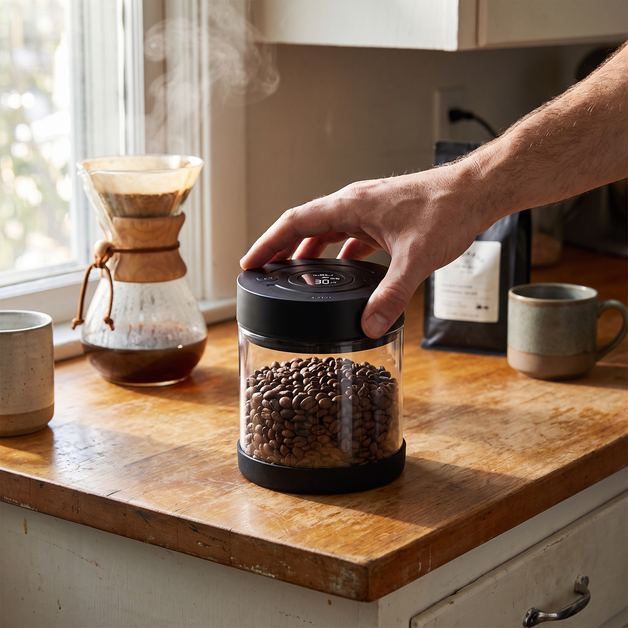 IKAPE Electric Vacuum Bean Canisters With Digital Display