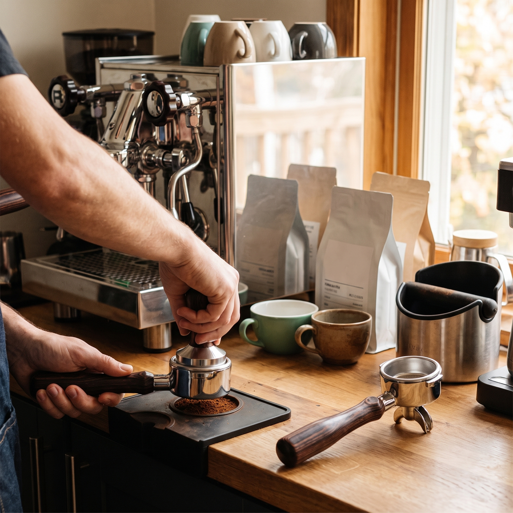 IKAPE Espresso Bottomless Portafilter Colorful Wooden Handle-Hantom