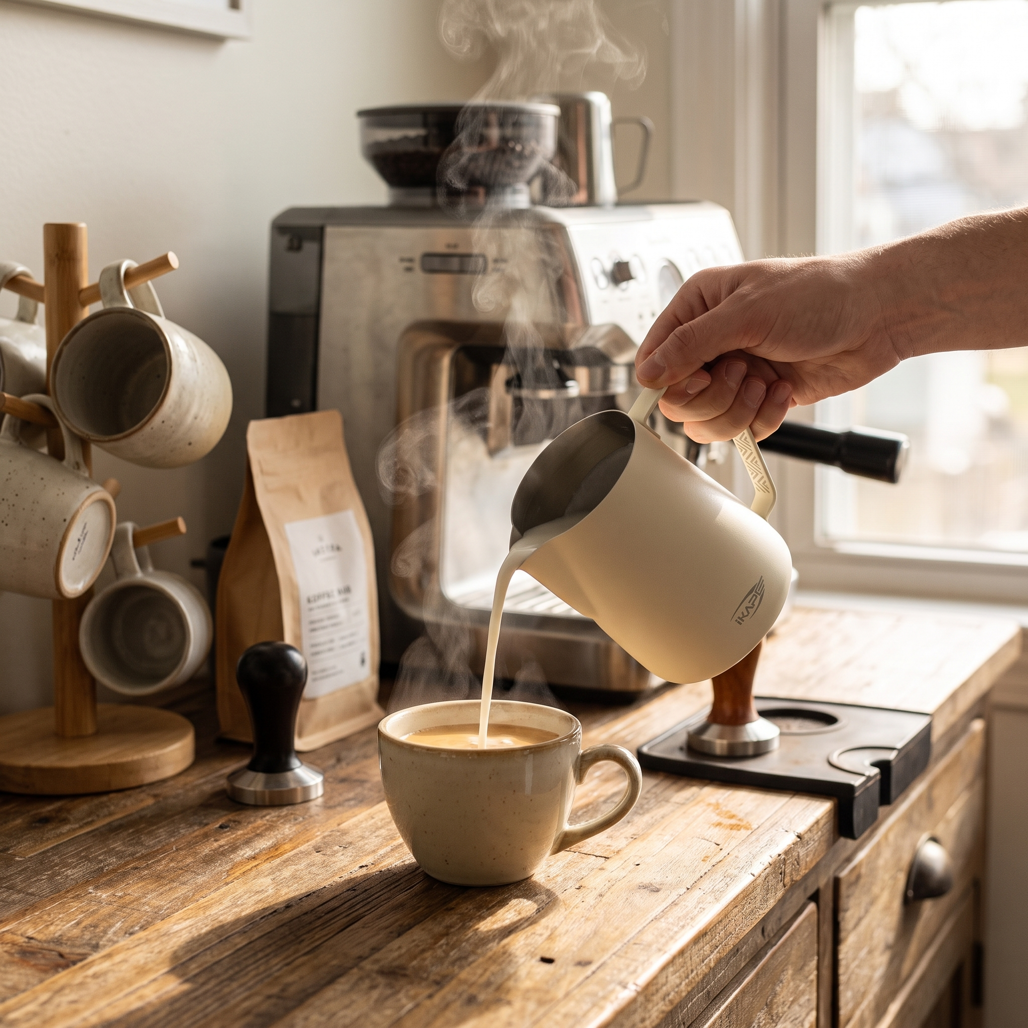 IKAPE Espresso Milk Latte Art Pitcher - Hollow-out Handle