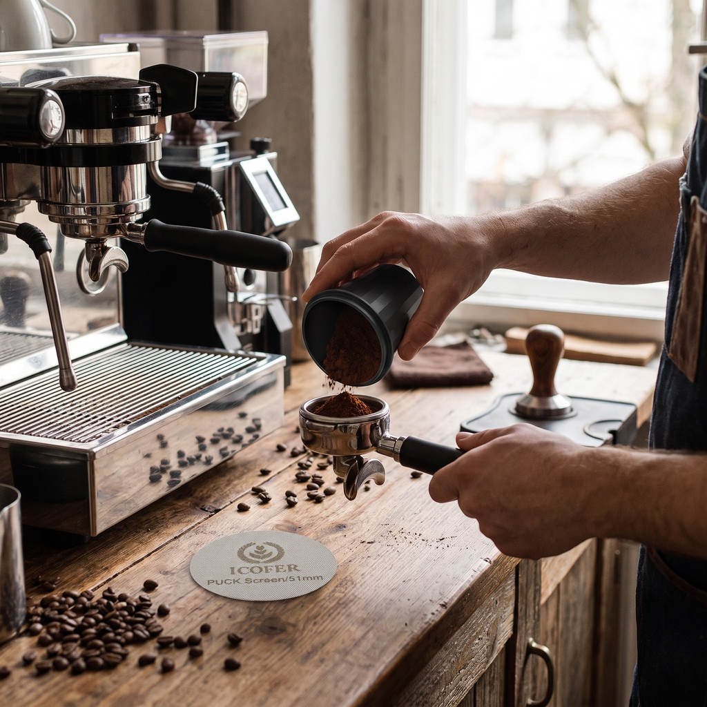 IKAPE Espresso Puck Screen, Reusable Professional Barista Portafilter Coffee Dosing Cup