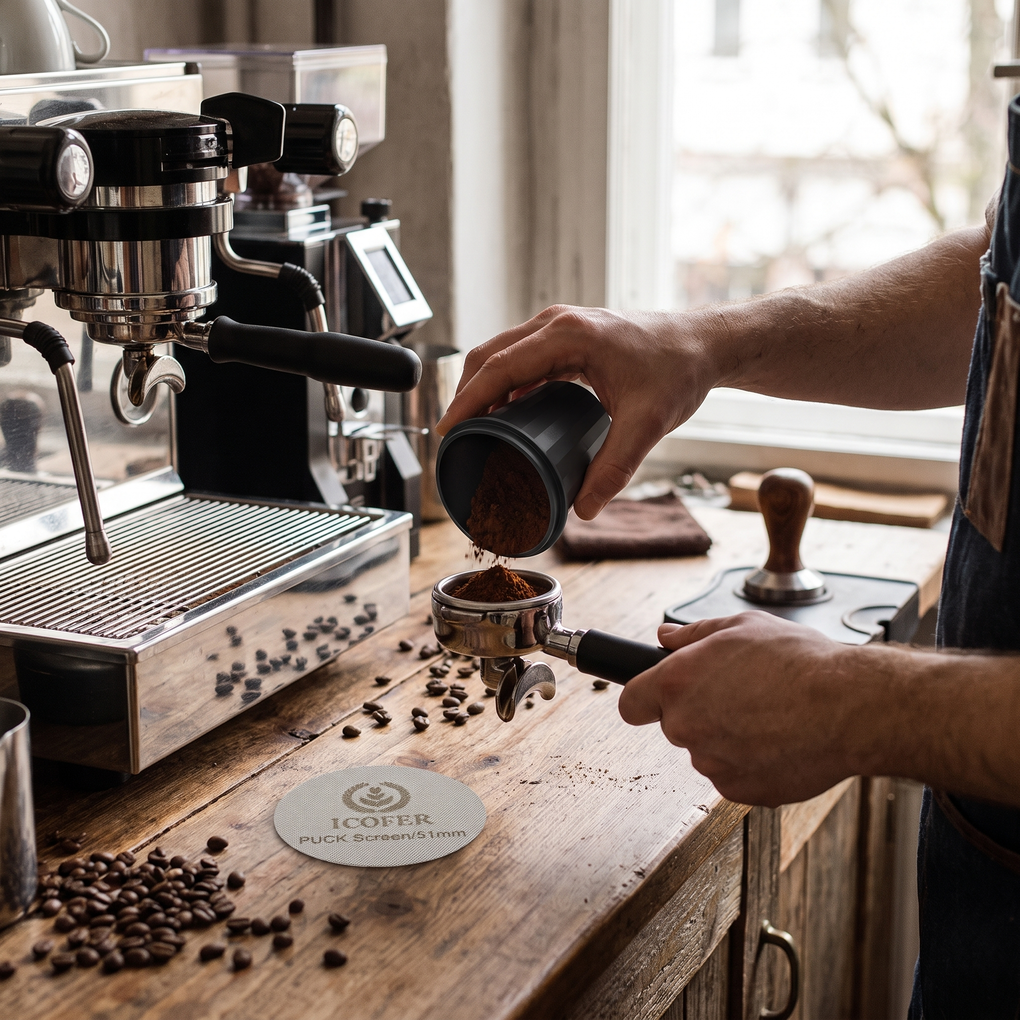 IKAPE Espresso Puck Screen, Reusable Professional Barista Portafilter Coffee Dosing Cup