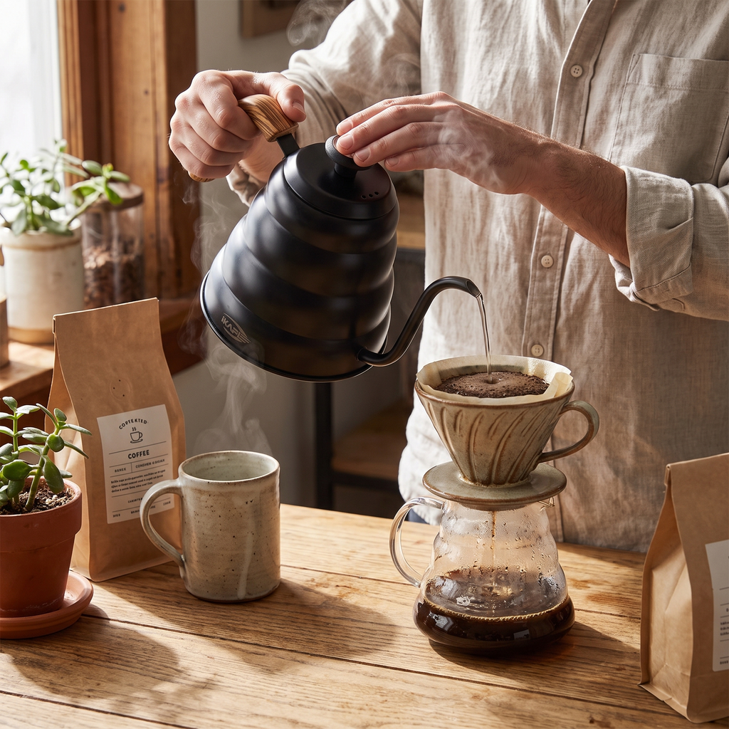 IKAPE Pour Over Coffee Kettle, Gooseneck Tea Kettle, 40 oz with Thermometer