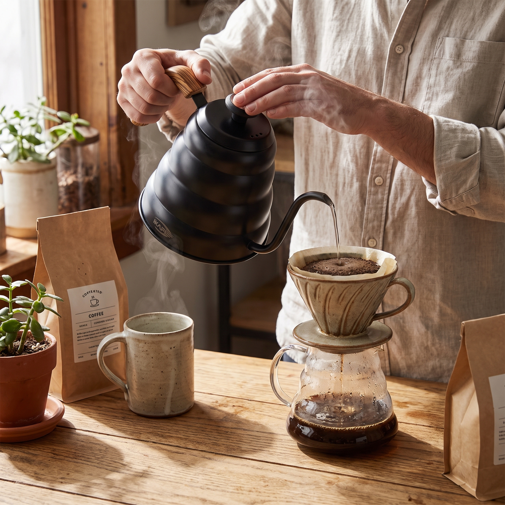 IKAPE Pour Over Coffee Kettle, Gooseneck Tea Kettle, 40 oz with Thermometer