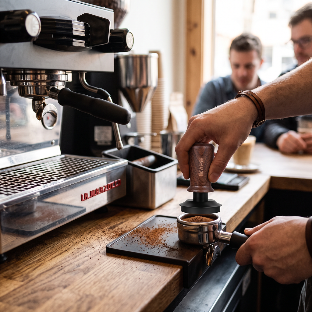 IKAPE V3 Calibrated Coffee Tamper(Wooden Handle,Black Base)